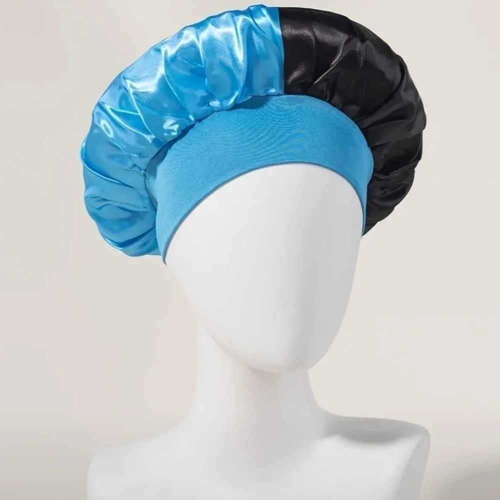 New Black and blue women's Satin hair bonnet